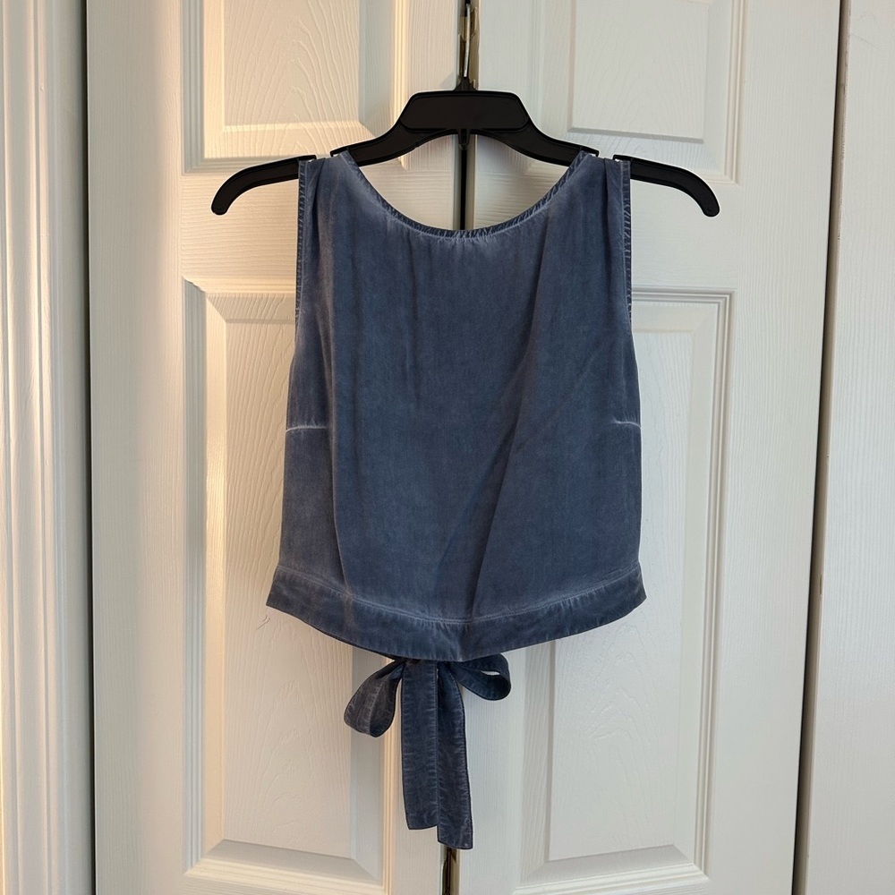 Blue tie crop top
